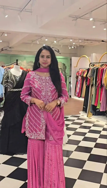 Designer Embroidered Georgette Sharara and Dupatta Set