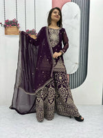 Designer Embroidered Georgette Top Palazzo and Dupatta Set
