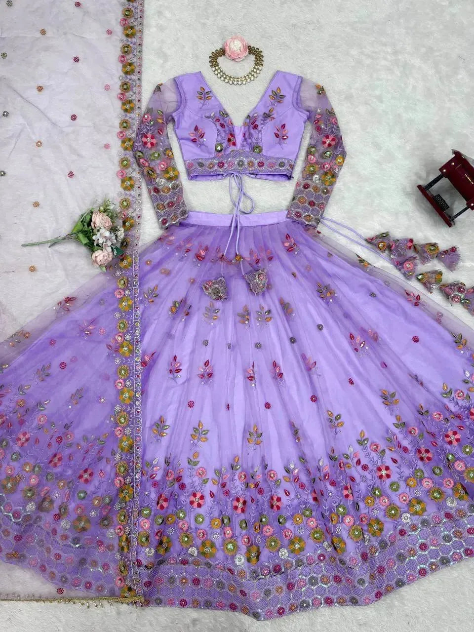 Designer Embroidered Net Lehenga Choli with Dupatta