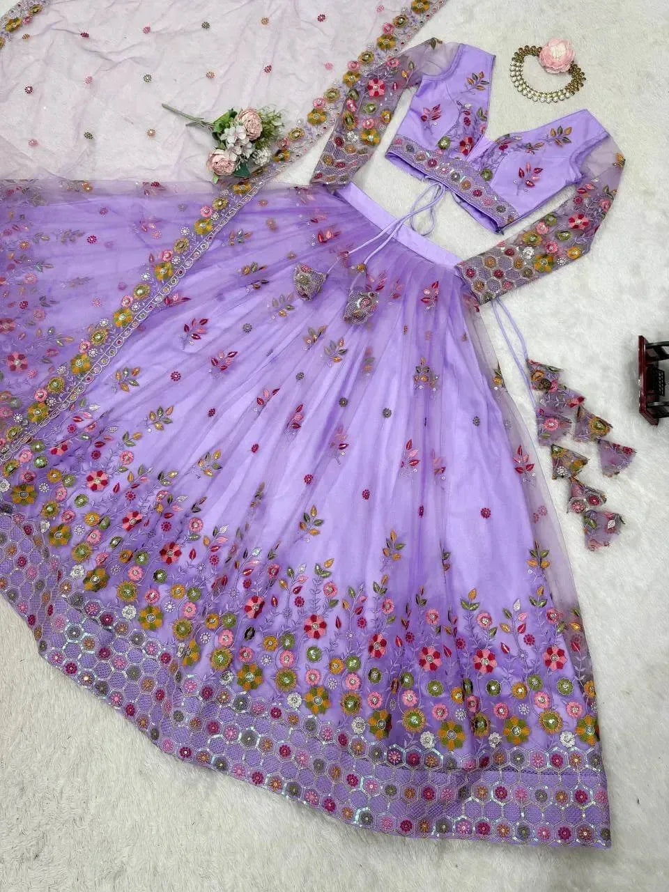 Designer Embroidered Net Lehenga Choli with Dupatta