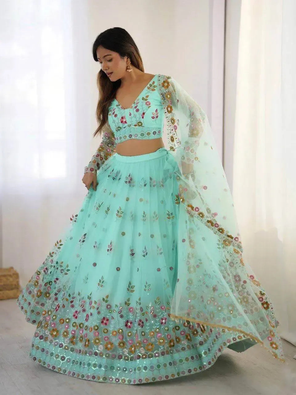 Designer Embroidered Net Lehenga Choli with Dupatta