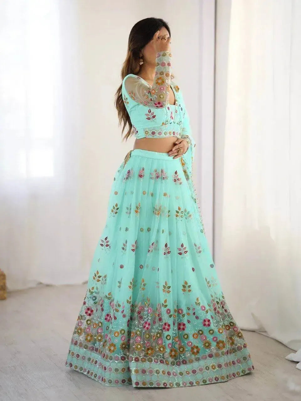 Designer Embroidered Net Lehenga Choli with Dupatta