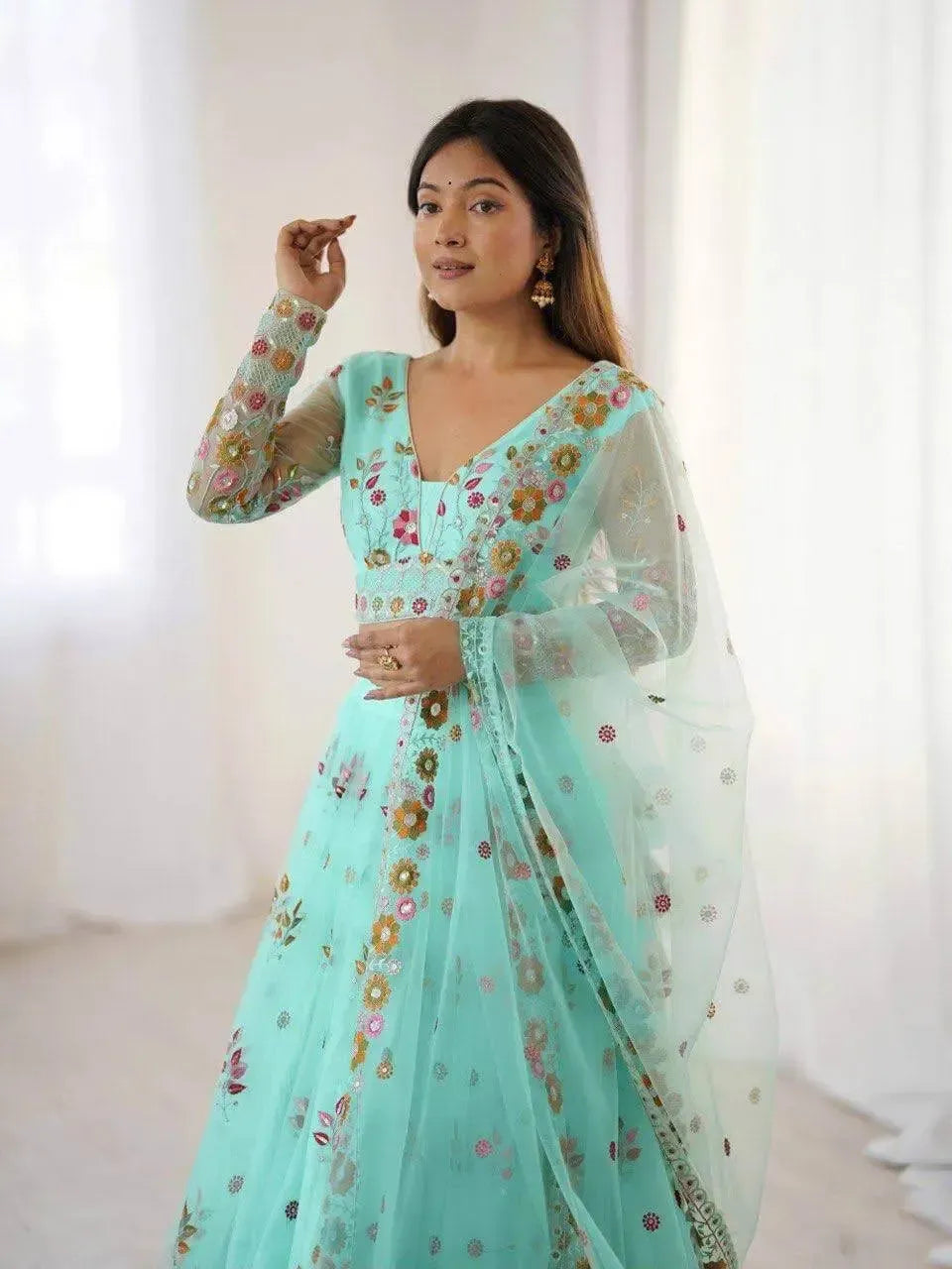 Designer Embroidered Net Lehenga Choli with Dupatta