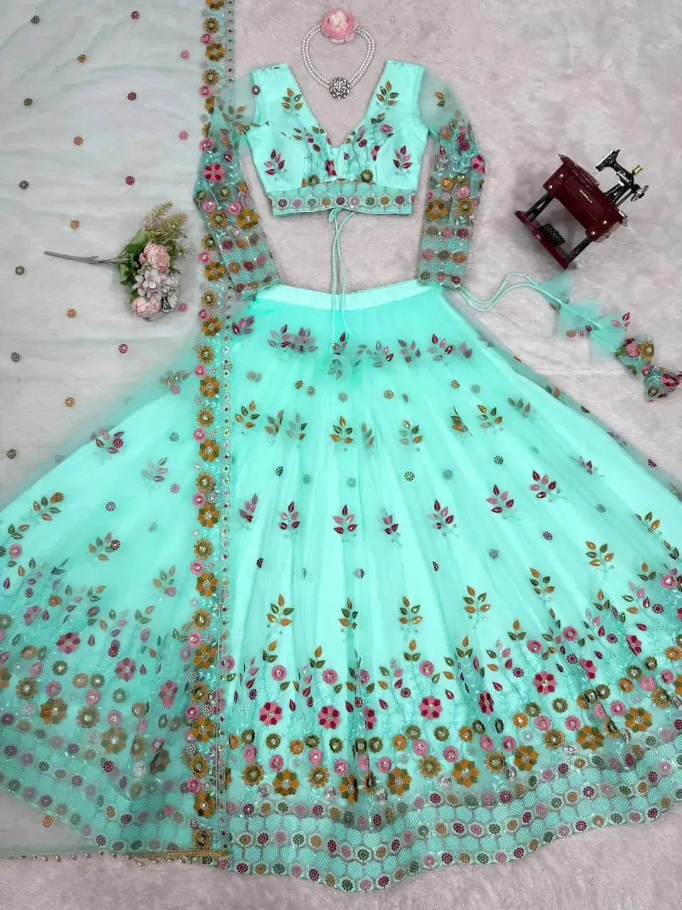 Designer Embroidered Net Lehenga Choli with Dupatta