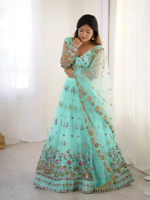Designer Embroidered Net Lehenga Choli with Dupatta