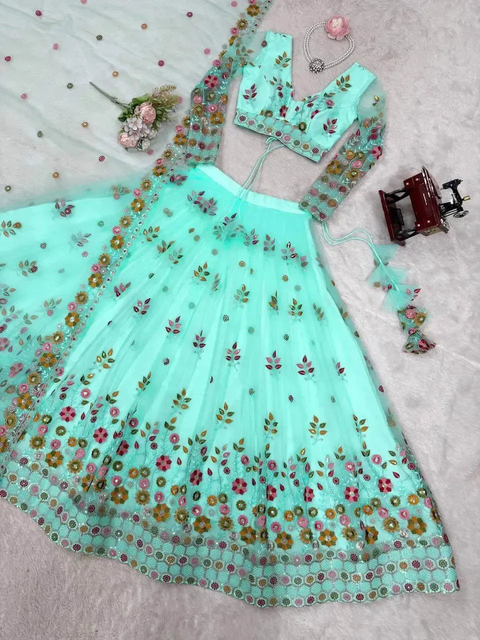 Designer Embroidered Net Lehenga Choli with Dupatta