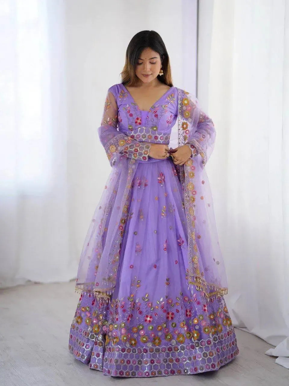 Designer Embroidered Net Lehenga Choli with Dupatta