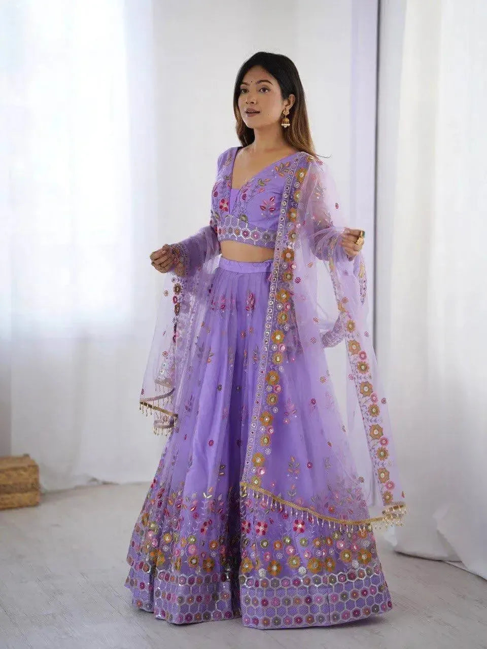 Designer Embroidered Net Lehenga Choli with Dupatta