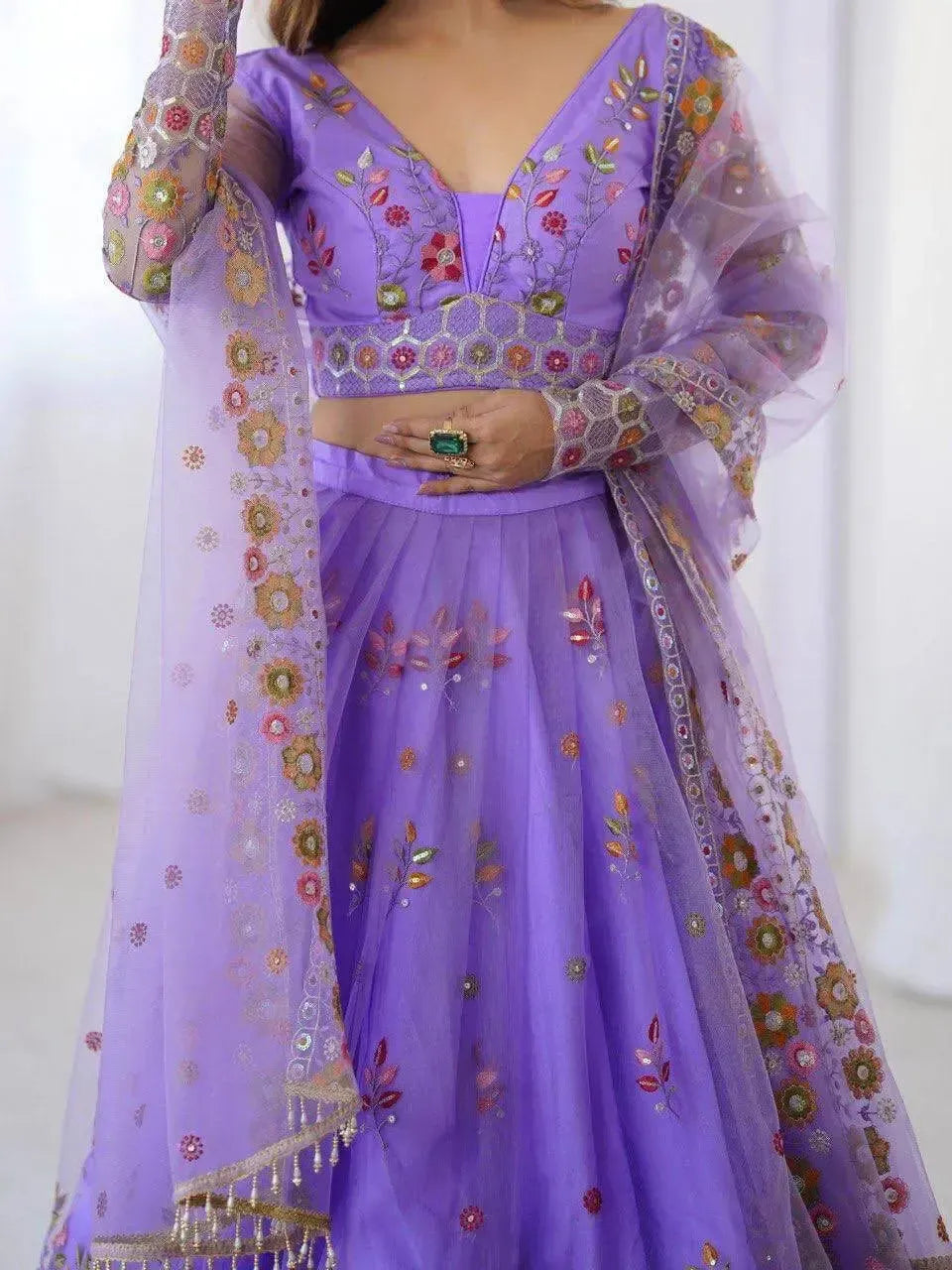 Designer Embroidered Net Lehenga Choli with Dupatta
