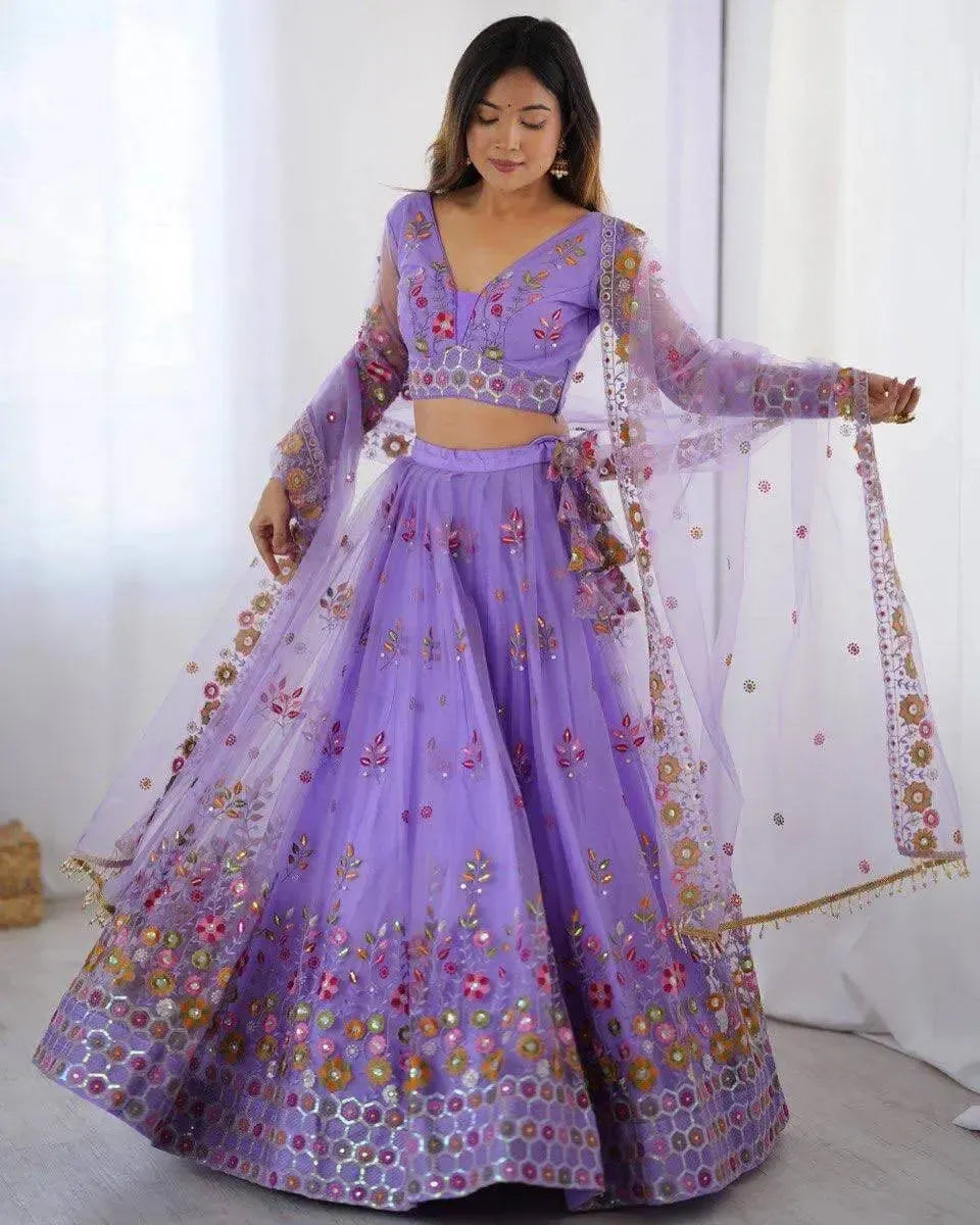 Designer Embroidered Net Lehenga Choli with Dupatta