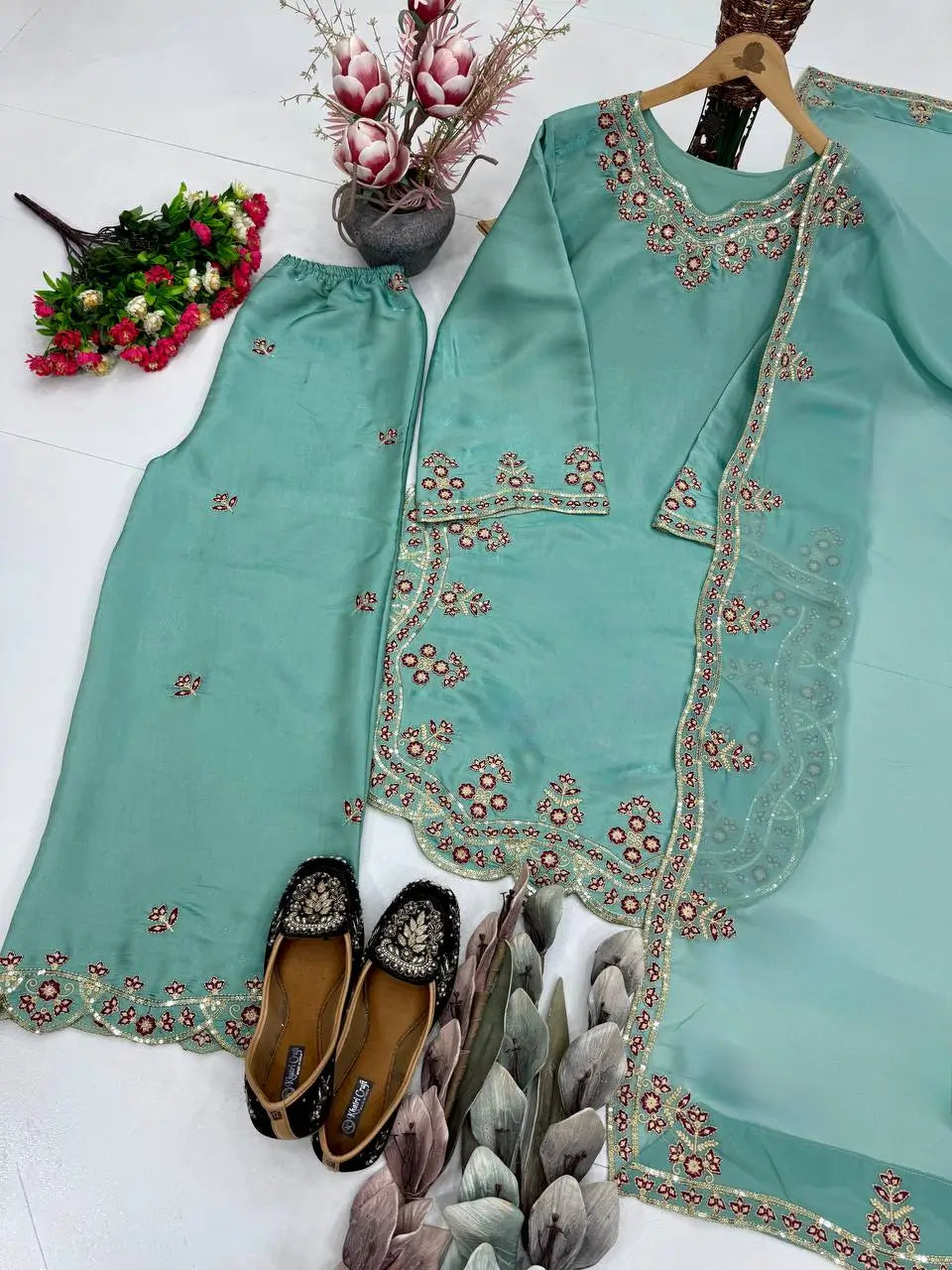 Designer Embroidered Palazzo Suit Set for Festive and Family Functions