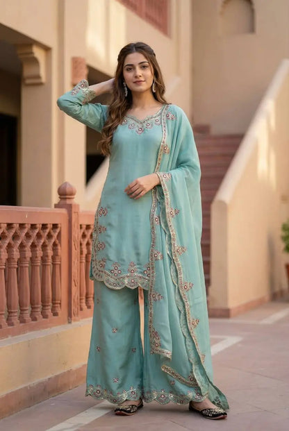 Designer Embroidered Palazzo Suit Set for Festive and Family Functions