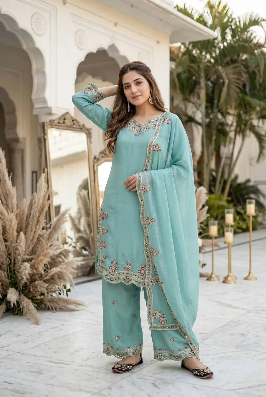 Designer Embroidered Palazzo Suit Set for Festive and Family Functions