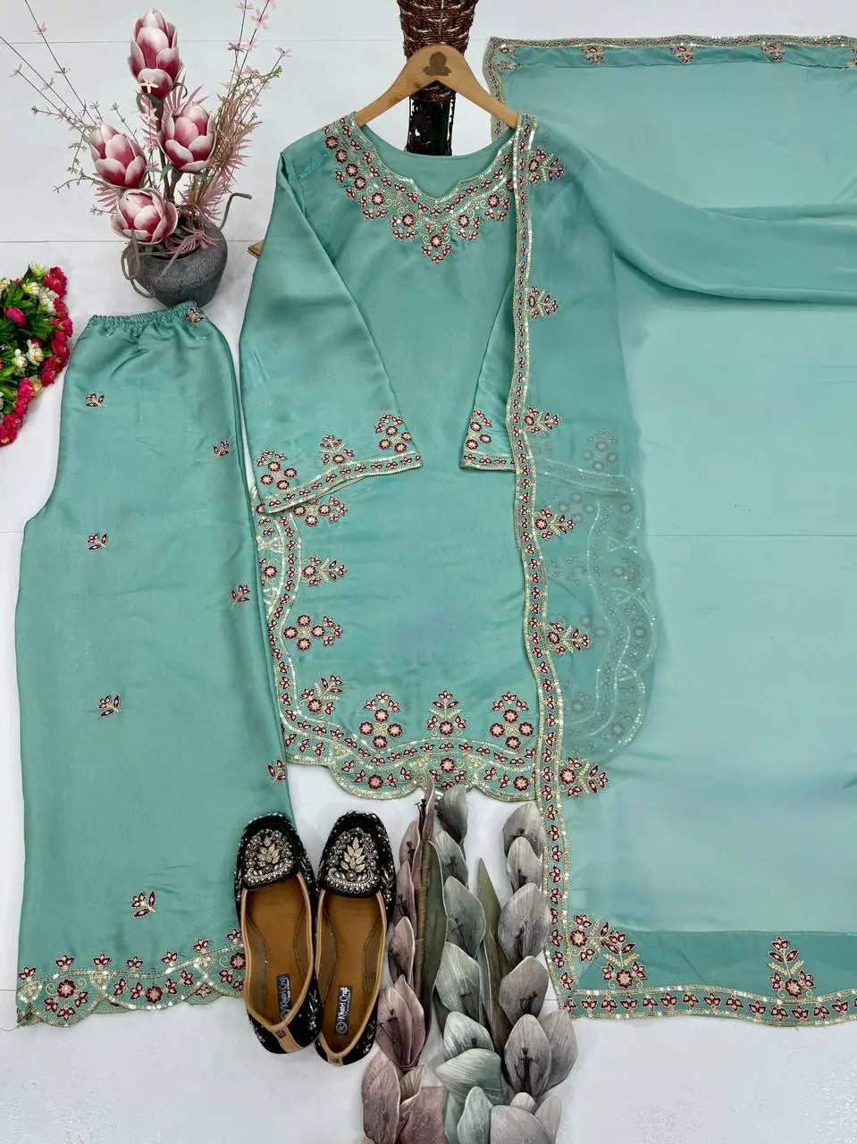 Designer Embroidered Palazzo Suit Set for Festive and Family Functions