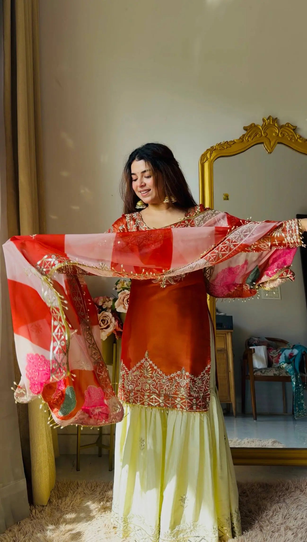 Designer Embroidered Palazzo Suit Set with Organza Dupatta