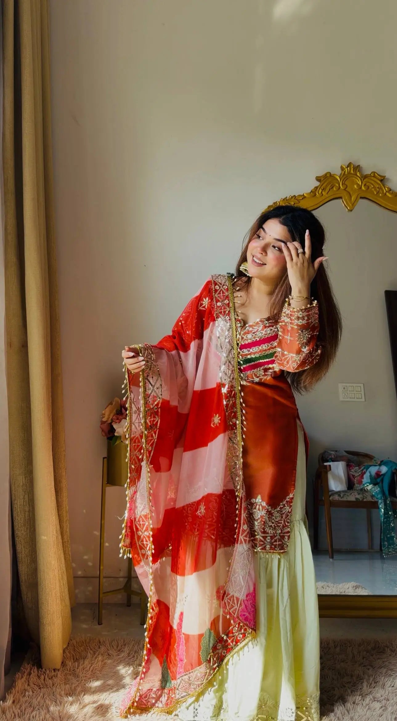 Designer Embroidered Palazzo Suit Set with Organza Dupatta