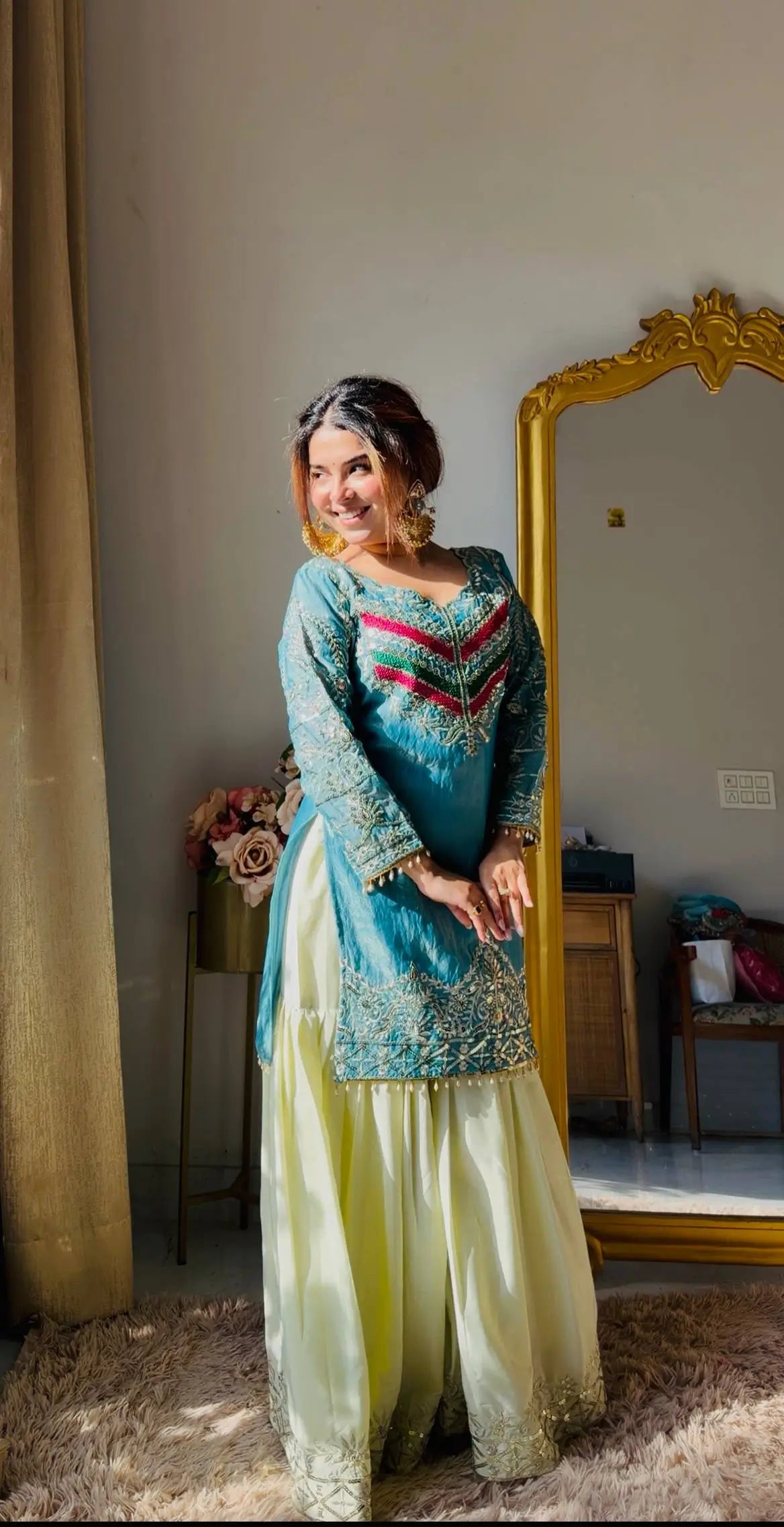 Designer Embroidered Palazzo Suit Set with Organza Dupatta