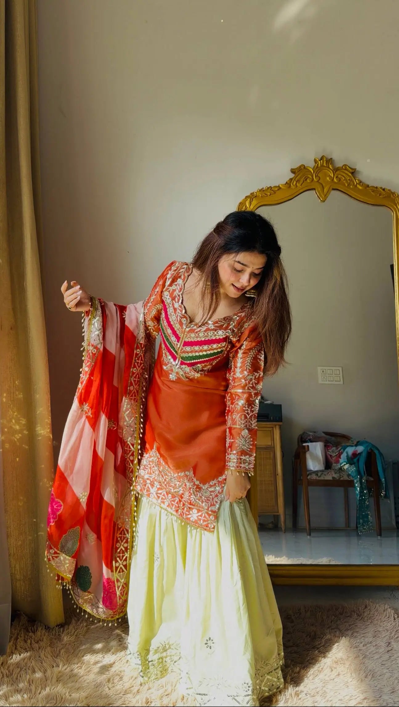 Designer Embroidered Palazzo Suit Set with Organza Dupatta