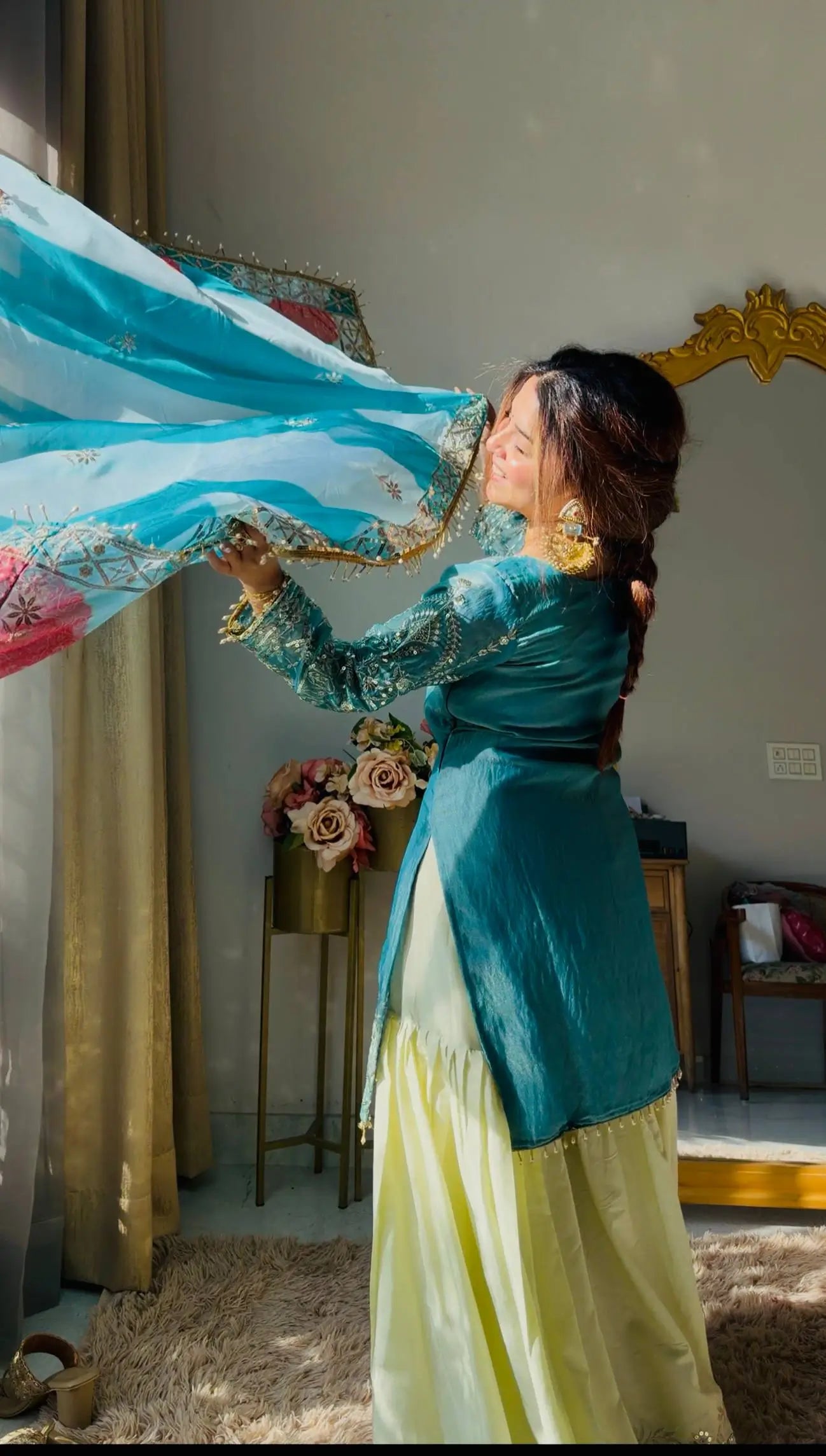 Designer Embroidered Palazzo Suit Set with Organza Dupatta