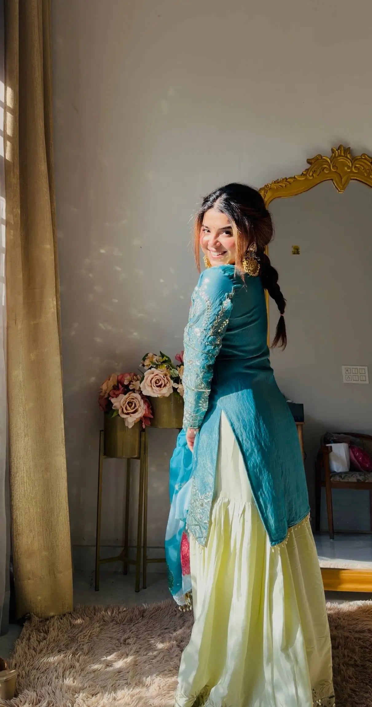 Designer Embroidered Palazzo Suit Set with Organza Dupatta