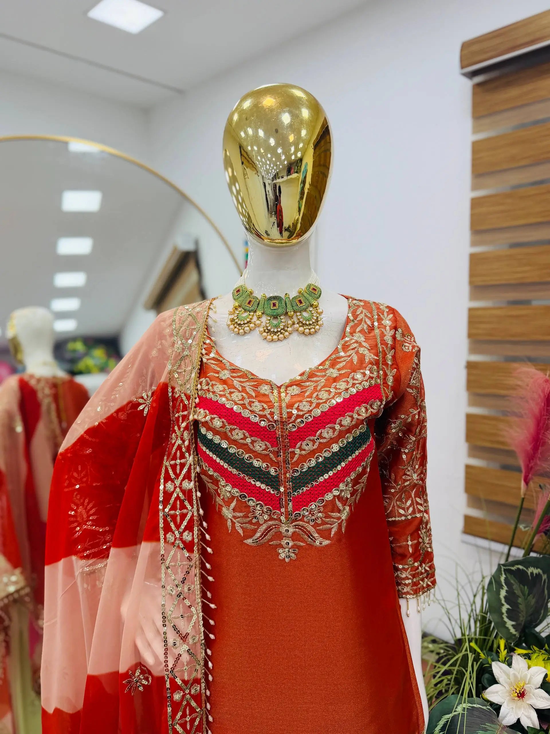Designer Embroidered Palazzo Suit Set with Organza Dupatta