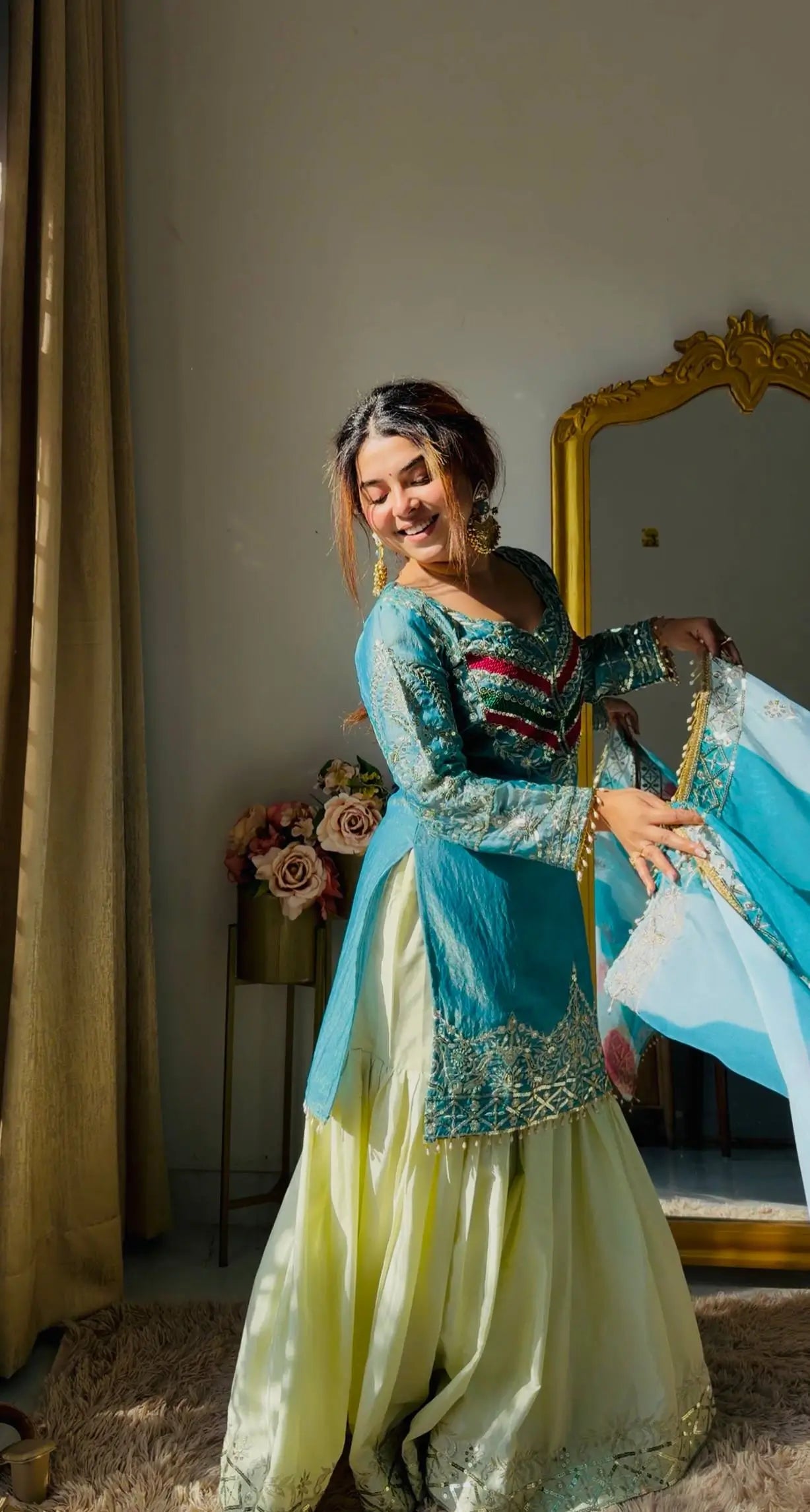 Designer Embroidered Palazzo Suit Set with Organza Dupatta