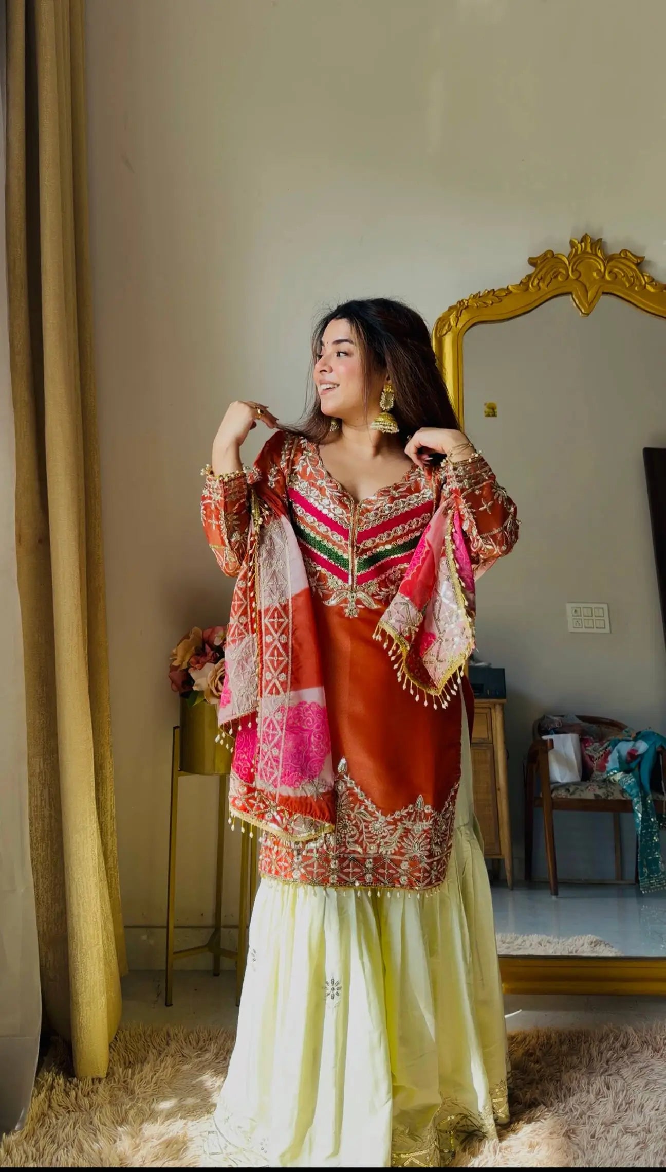 Designer Embroidered Palazzo Suit Set with Organza Dupatta