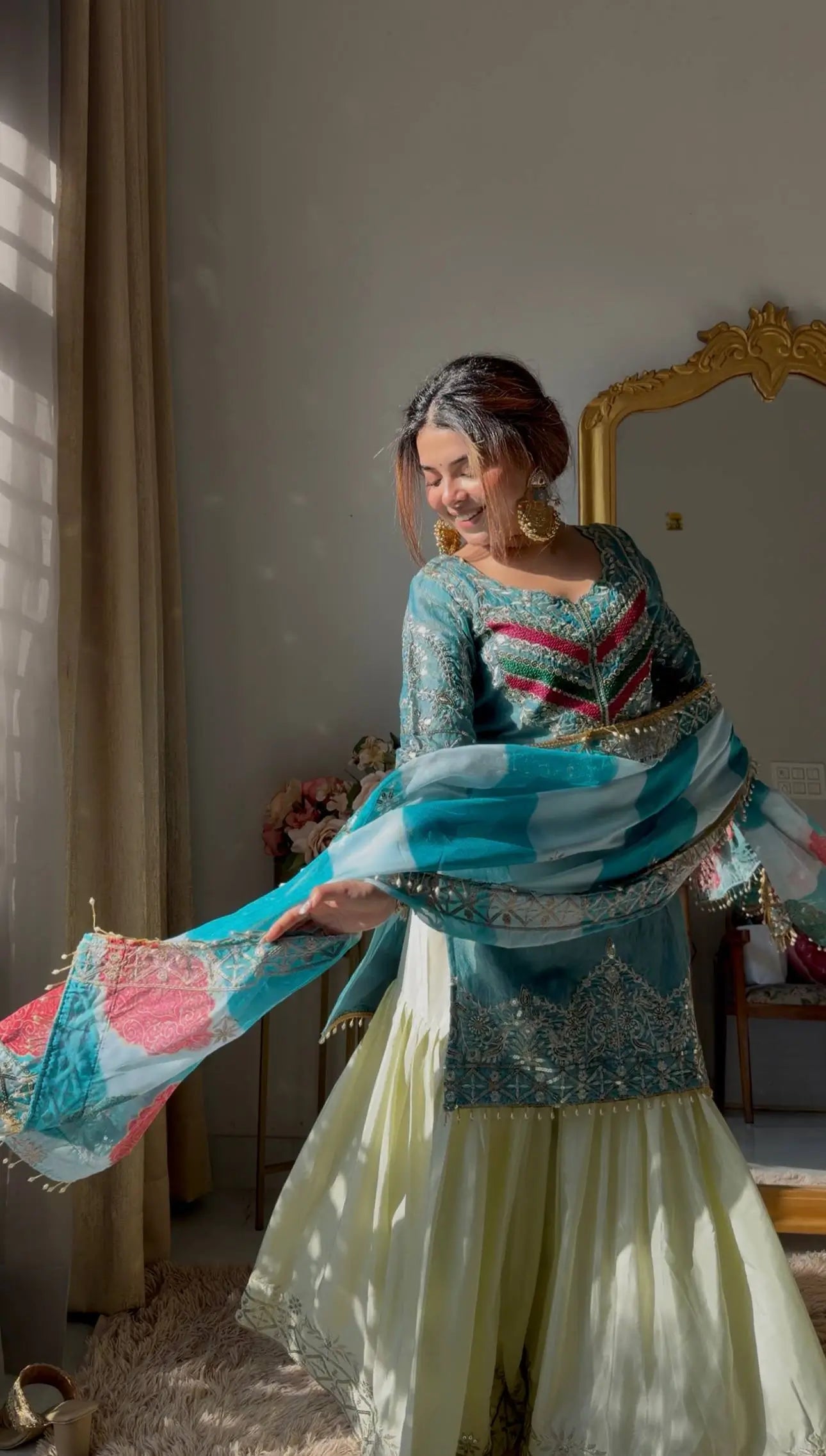 Designer Embroidered Palazzo Suit Set with Organza Dupatta