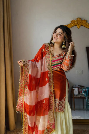Designer Embroidered Palazzo Suit Set with Organza Dupatta