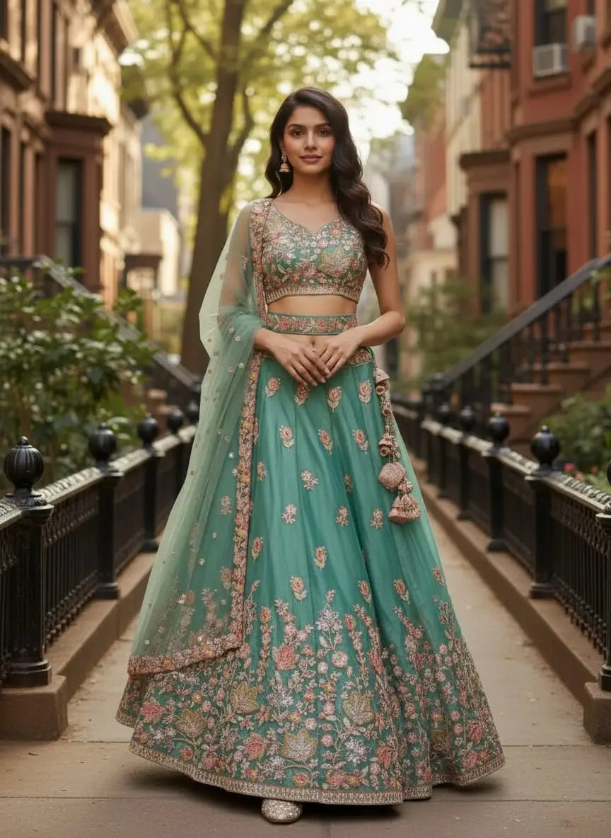 Designer Embroidered Semi Stitched Lehenga Set for Wedding and Festive Functions