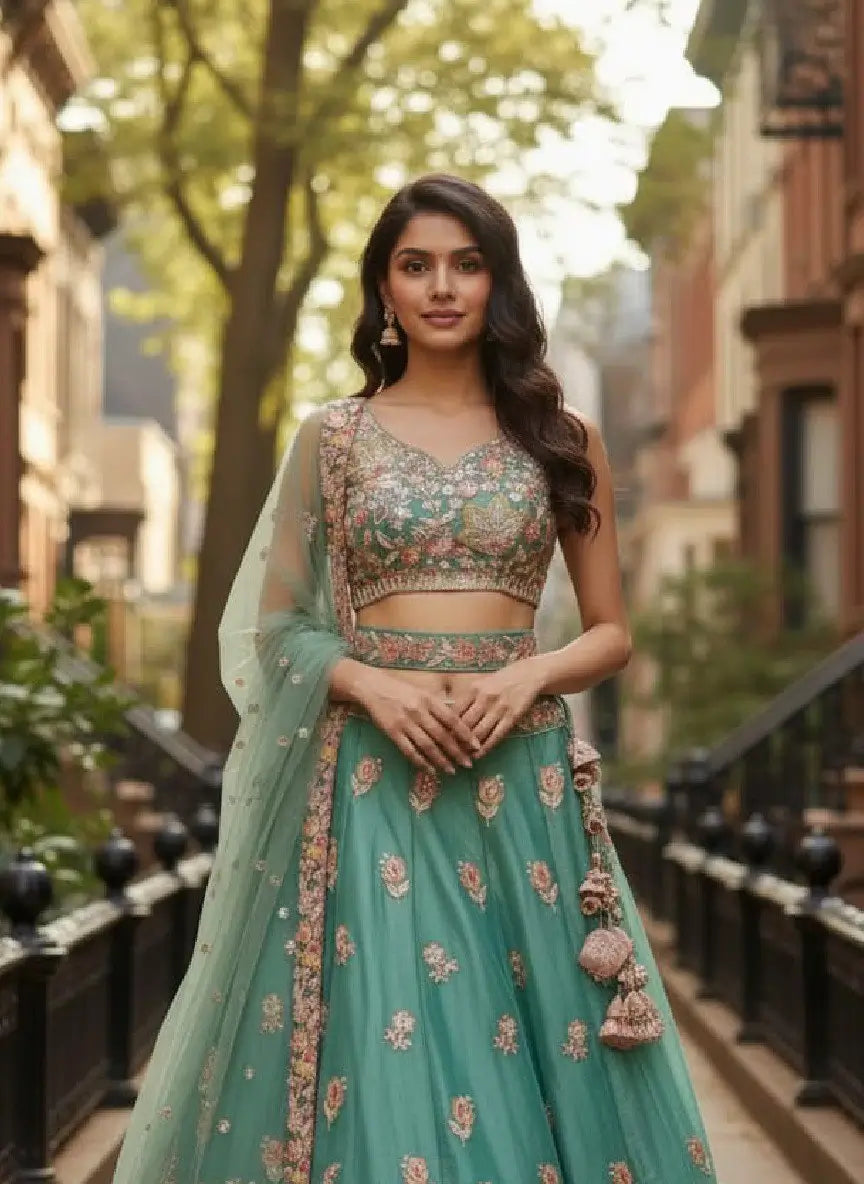 Designer Embroidered Semi Stitched Lehenga Set for Wedding and Festive Functions