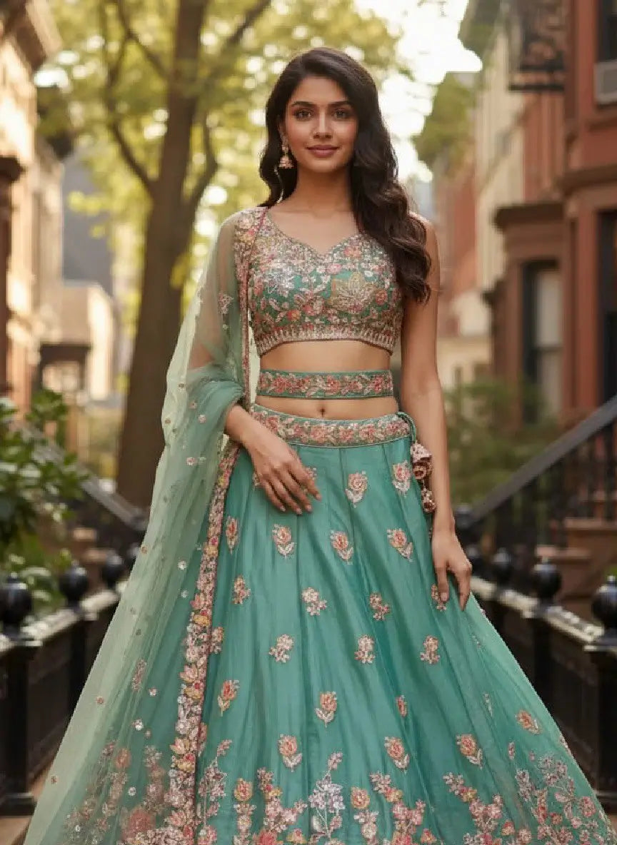 Designer Embroidered Semi Stitched Lehenga Set for Wedding and Festive Functions