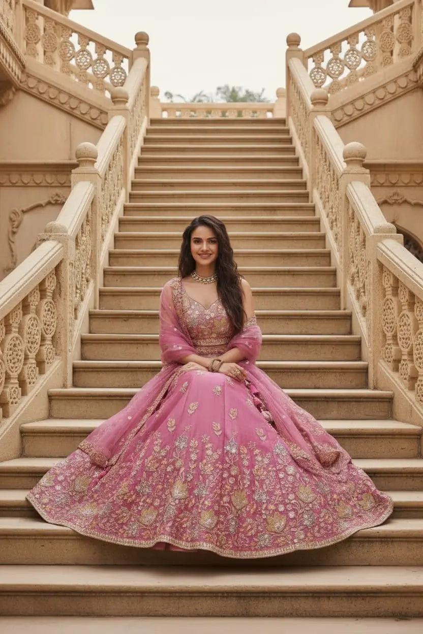 Designer Embroidered Semi Stitched Lehenga Set for Wedding and Festive Functions