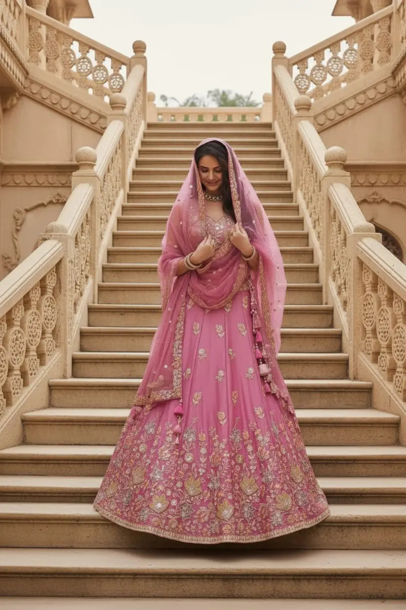 Designer Embroidered Semi Stitched Lehenga Set for Wedding and Festive Functions