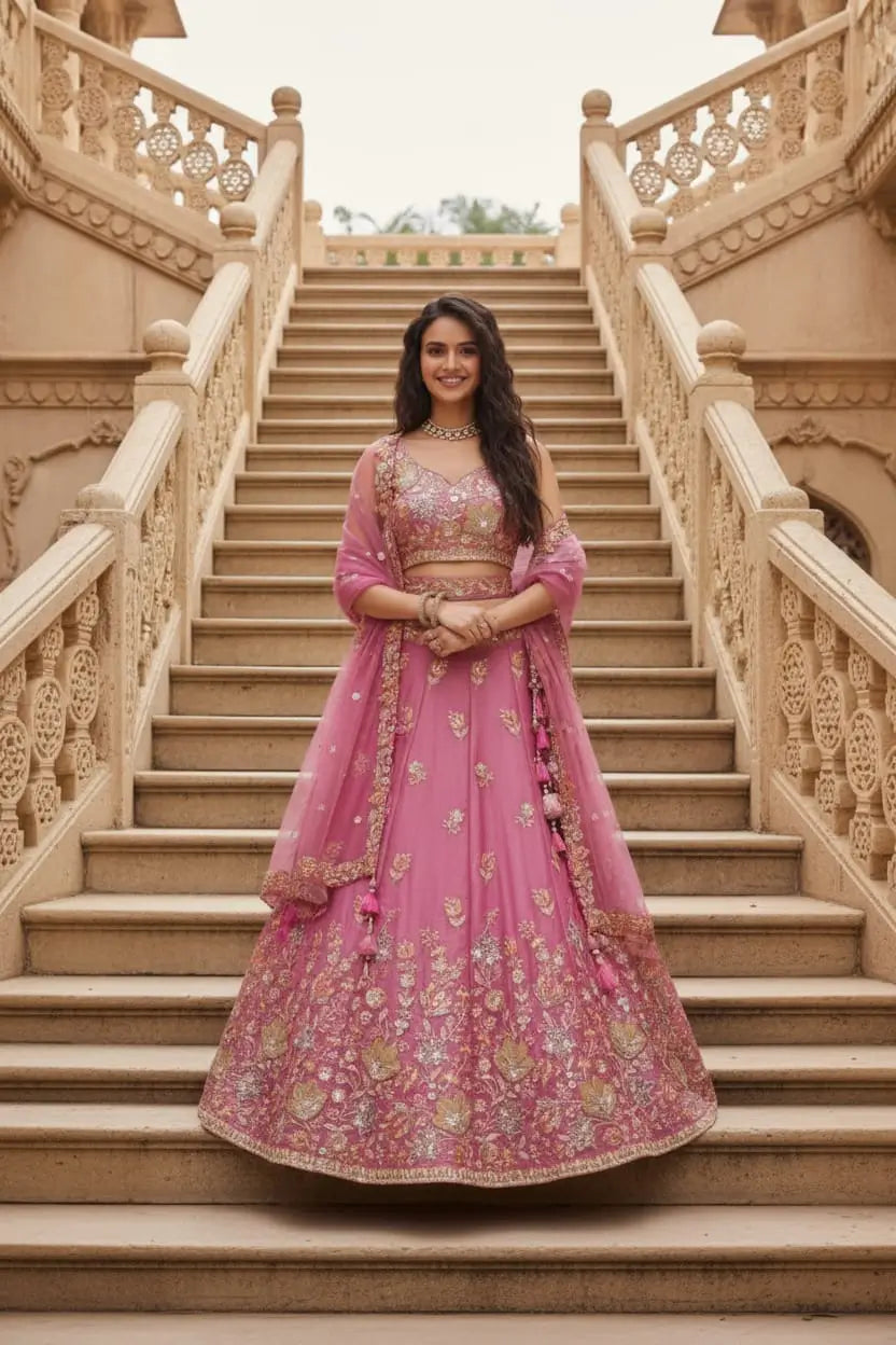 Designer Embroidered Semi Stitched Lehenga Set for Wedding and Festive Functions