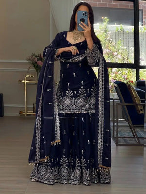 Designer Embroidered Sharara Suit Set for Weddings and Festive Functions
