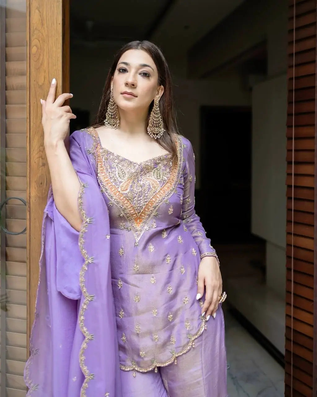 Designer Embroidered Silk Palazzo Suit with Dupatta