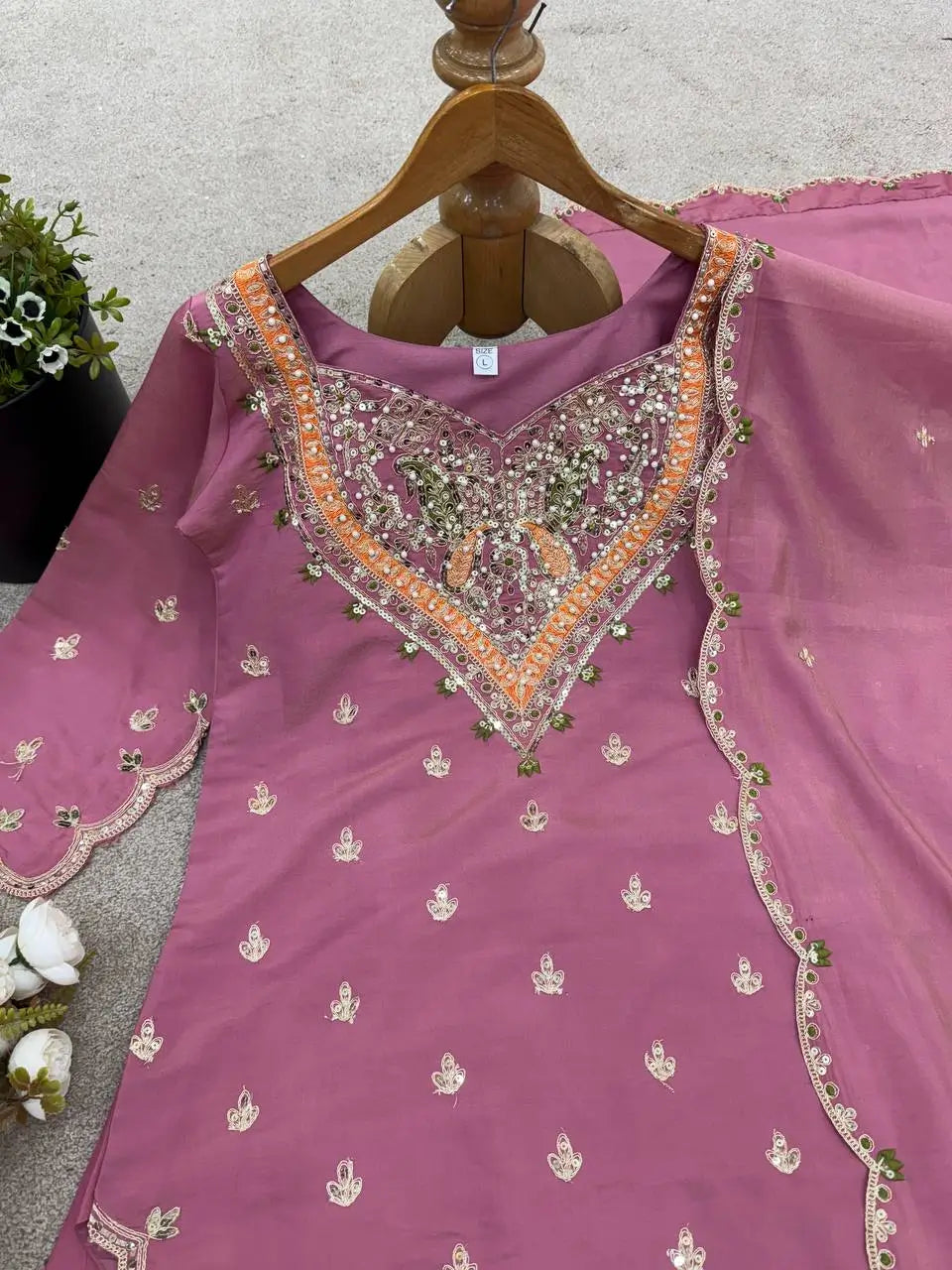 Designer Embroidered Silk Palazzo Suit with Dupatta