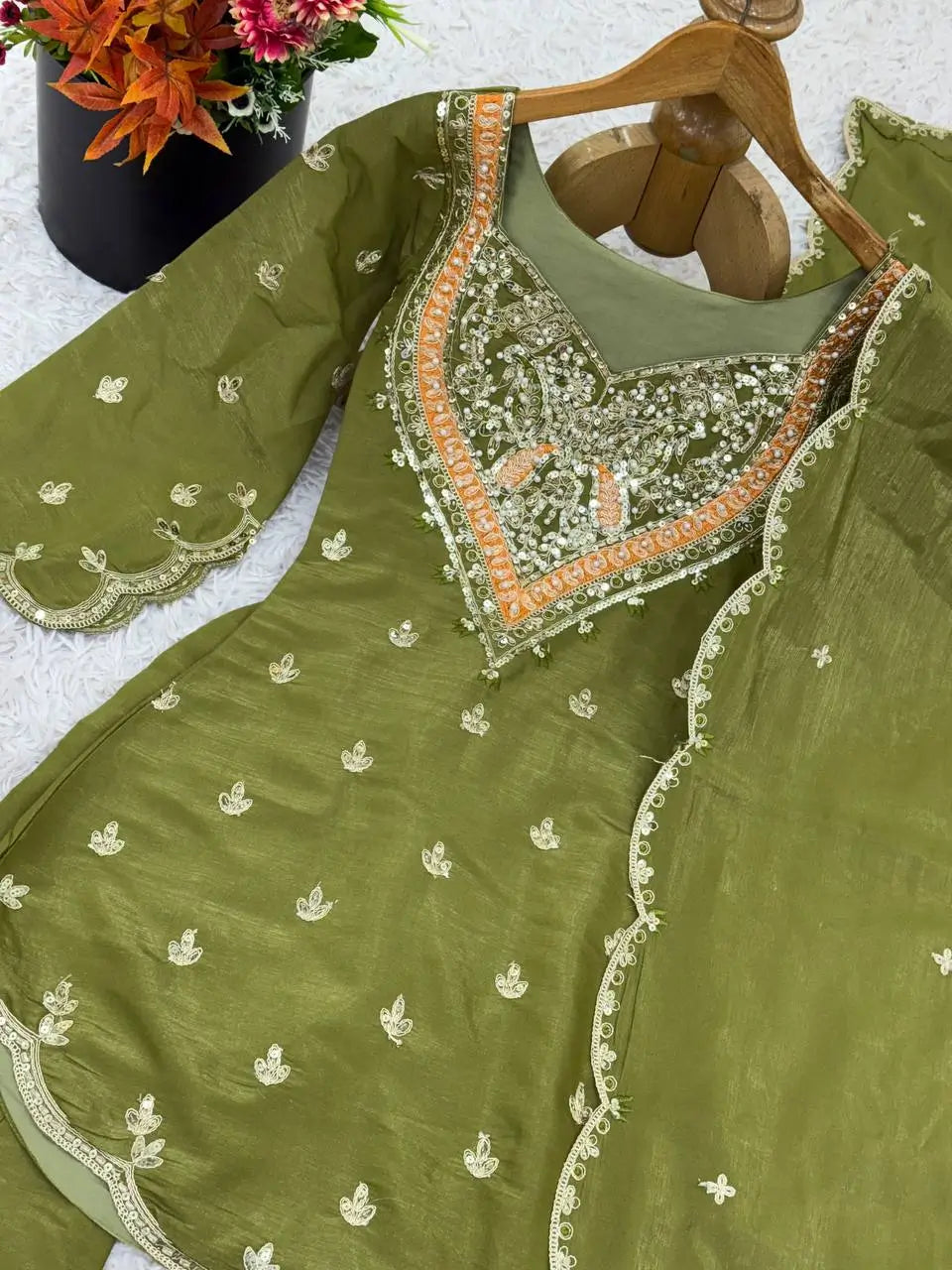 Designer Embroidered Silk Palazzo Suit with Dupatta