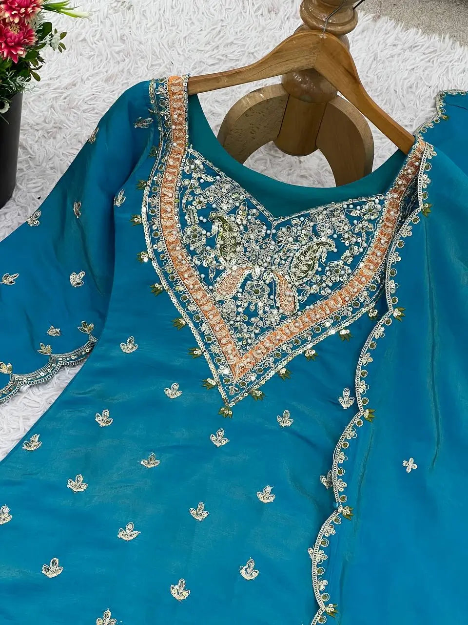 Designer Embroidered Silk Palazzo Suit with Dupatta