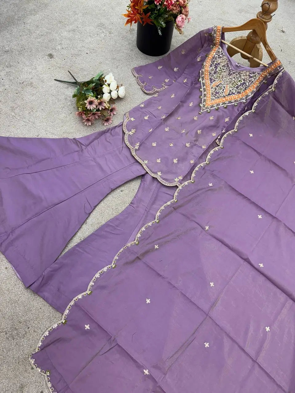 Designer Embroidered Silk Palazzo Suit with Dupatta