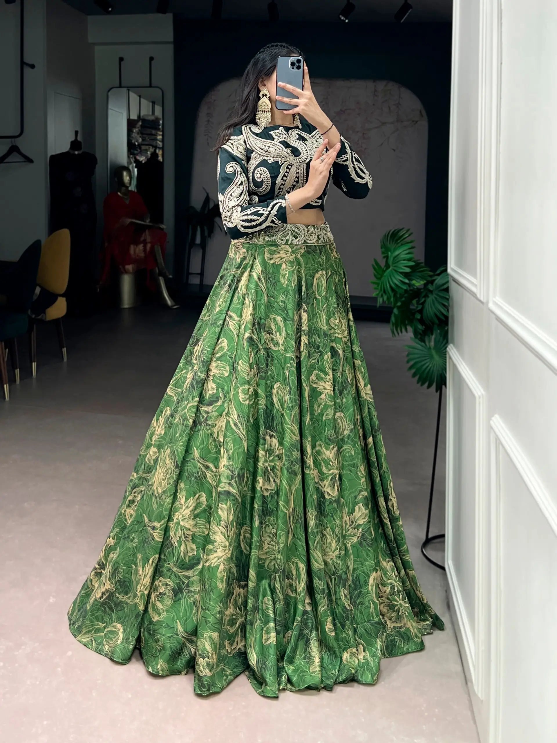 Designer Embroidered blouse with printed lehenga Set for Festive and Wedding Functions