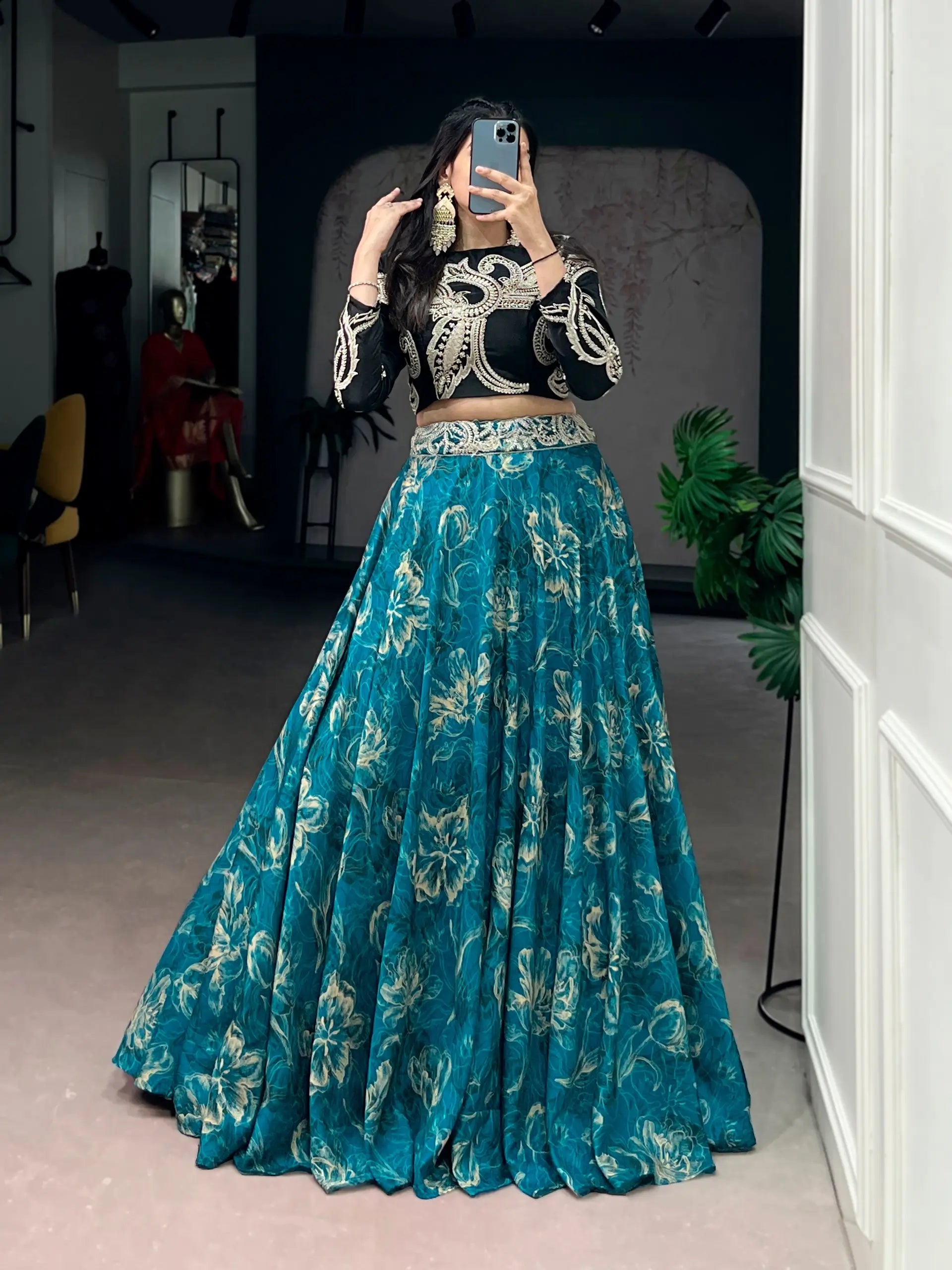 Designer Embroidered blouse with printed lehenga Set for Festive and Wedding Functions