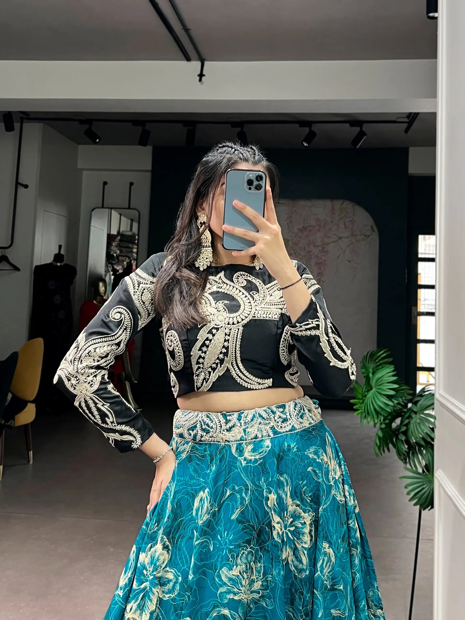 Designer Embroidered blouse with printed lehenga Set for Festive and Wedding Functions