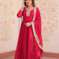 Designer Faux Blooming Georgette Gown with Dupatta – Zari & Sequins Work (Mehroon, Purple, Rani)