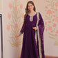 Designer Faux Blooming Georgette Gown with Dupatta – Zari & Sequins Work (Mehroon, Purple, Rani)