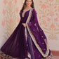 Designer Faux Blooming Georgette Gown with Dupatta – Zari & Sequins Work (Mehroon, Purple, Rani)