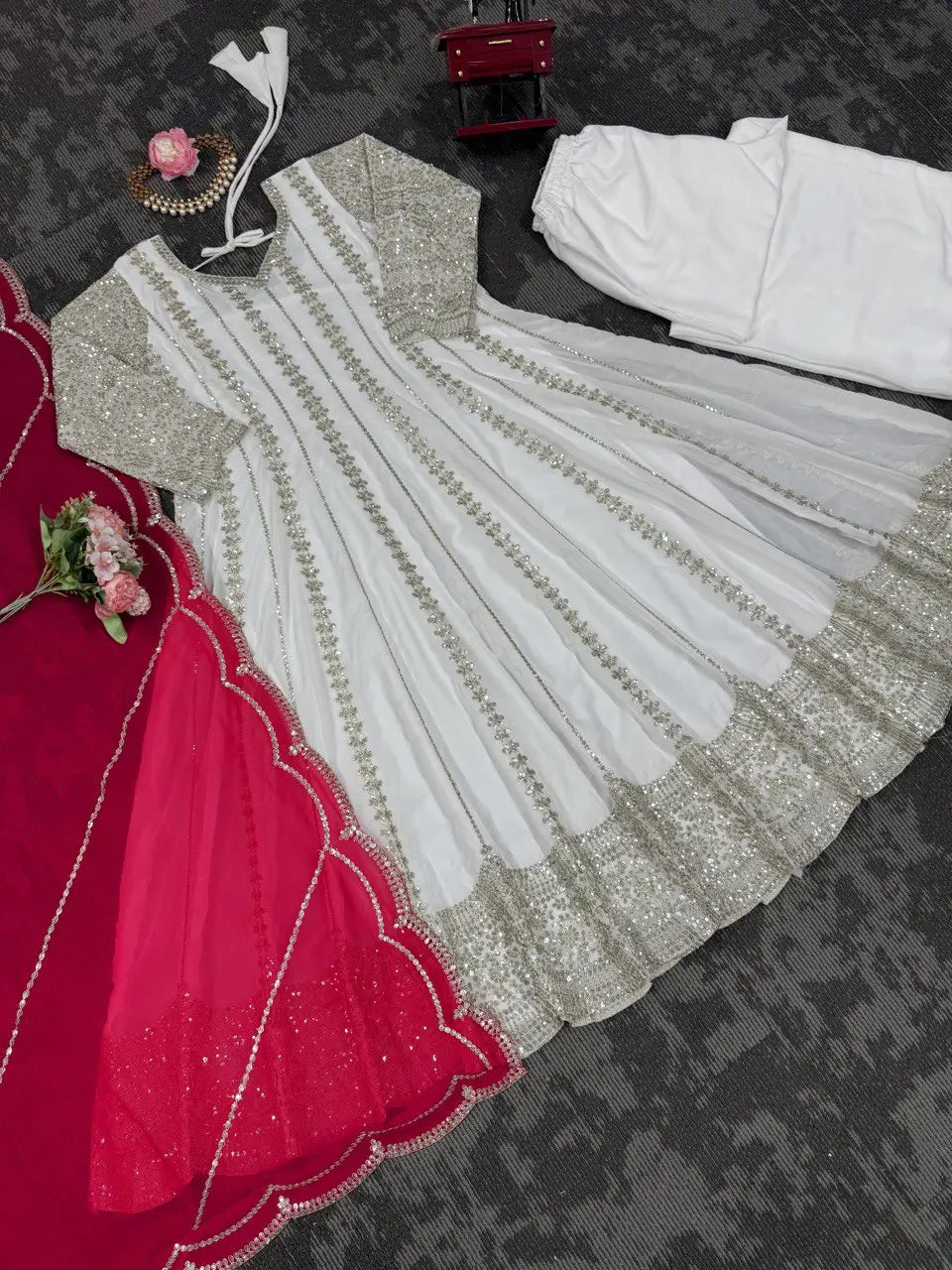 Designer Faux Georgette Anarkali Set with Plazoo & Dupatta | Party & Wedding Wear