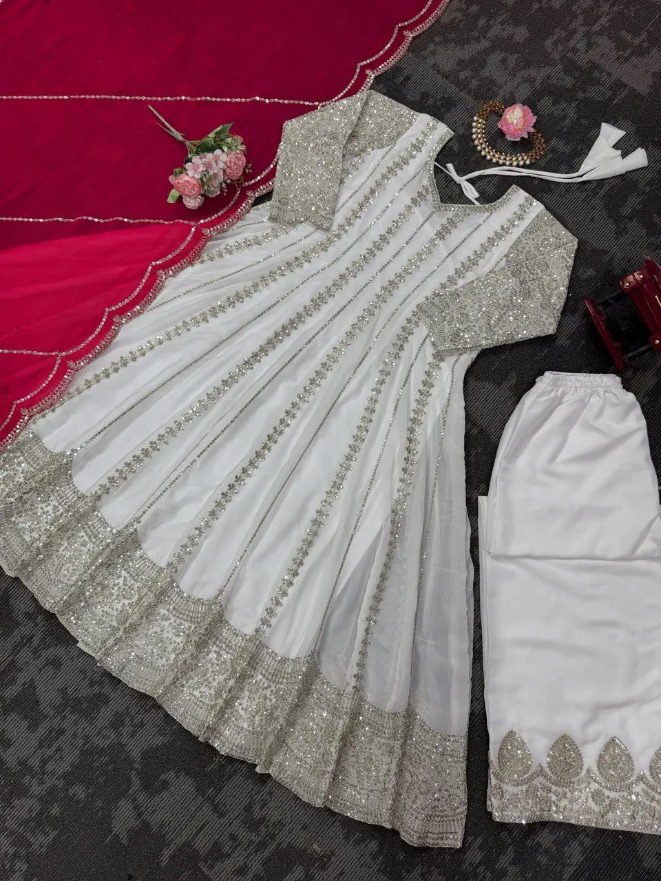Designer Faux Georgette Anarkali Set with Plazoo & Dupatta | Party & Wedding Wear