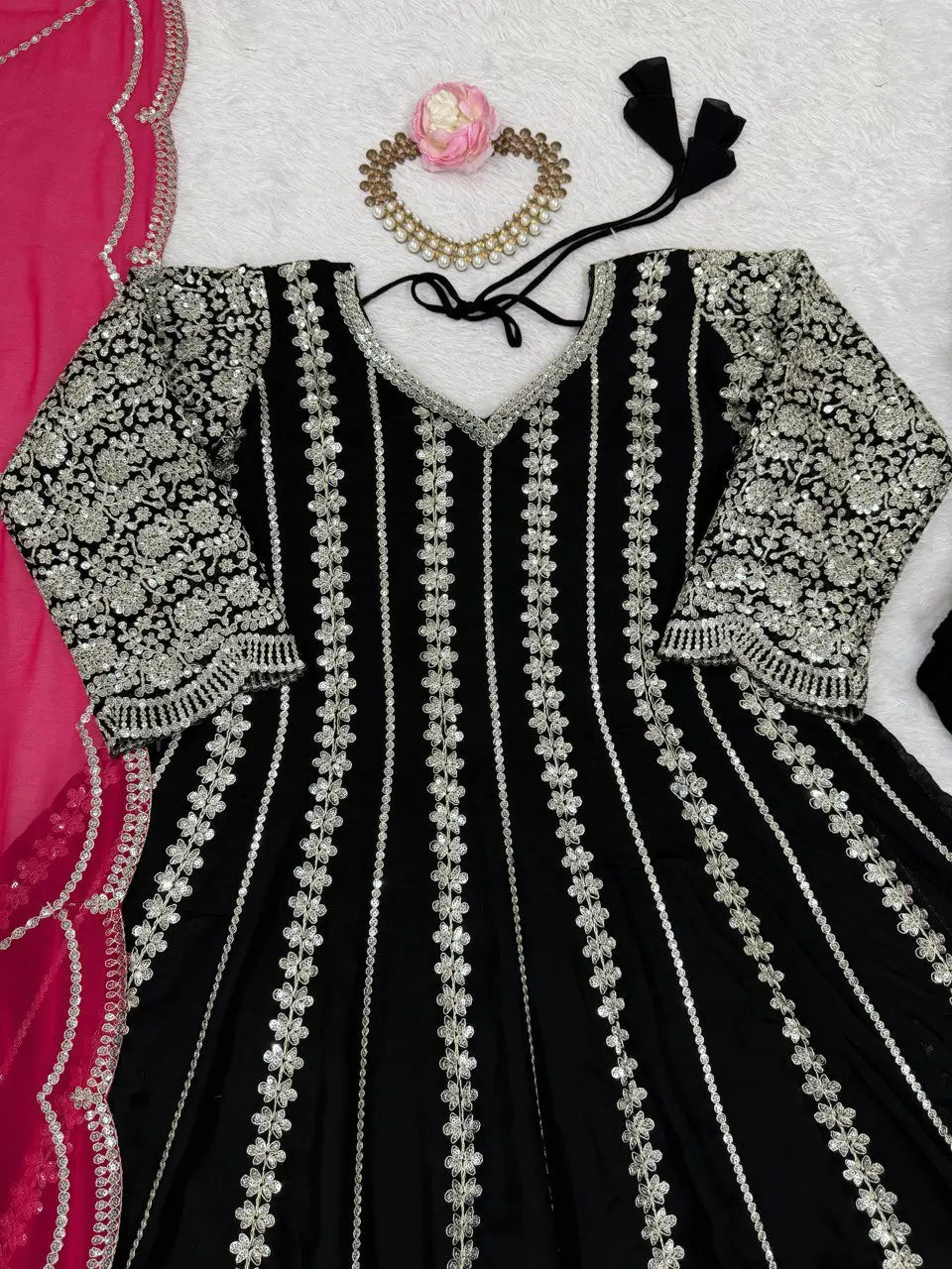 Designer Faux Georgette Anarkali Set with Plazoo & Dupatta | Party & Wedding Wear